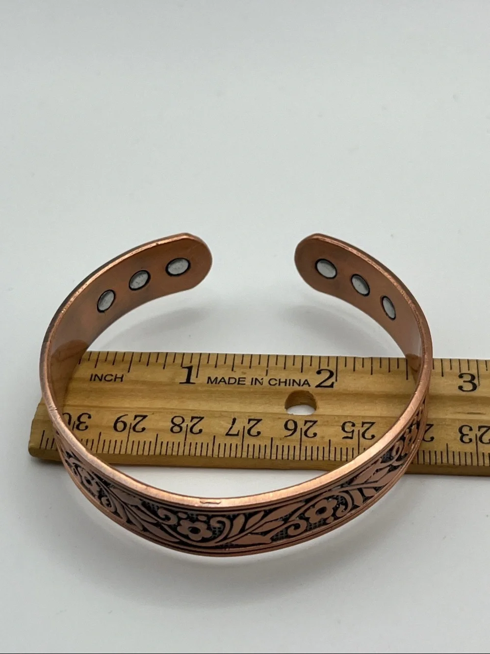 Copper Floral Engraved Magnetic Cuff Bracelet